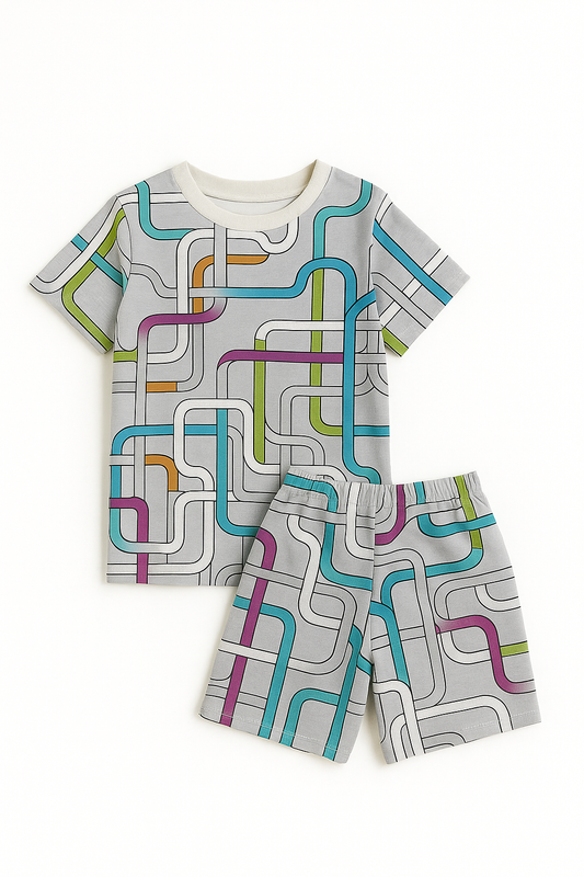 Fun Geometric Printed Cordset For Boys