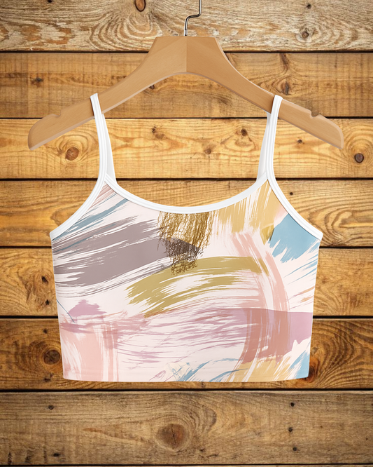 Abstract Brushstroke Print Crop Cami Top – Artistic & Modern Style