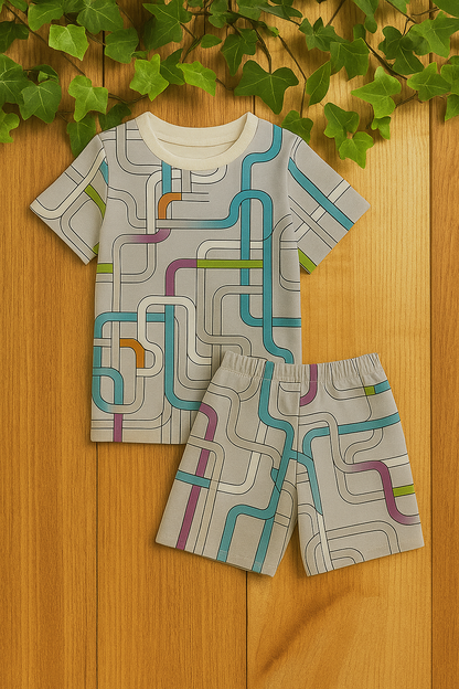 Fun Geometric Printed Cordset For Boys