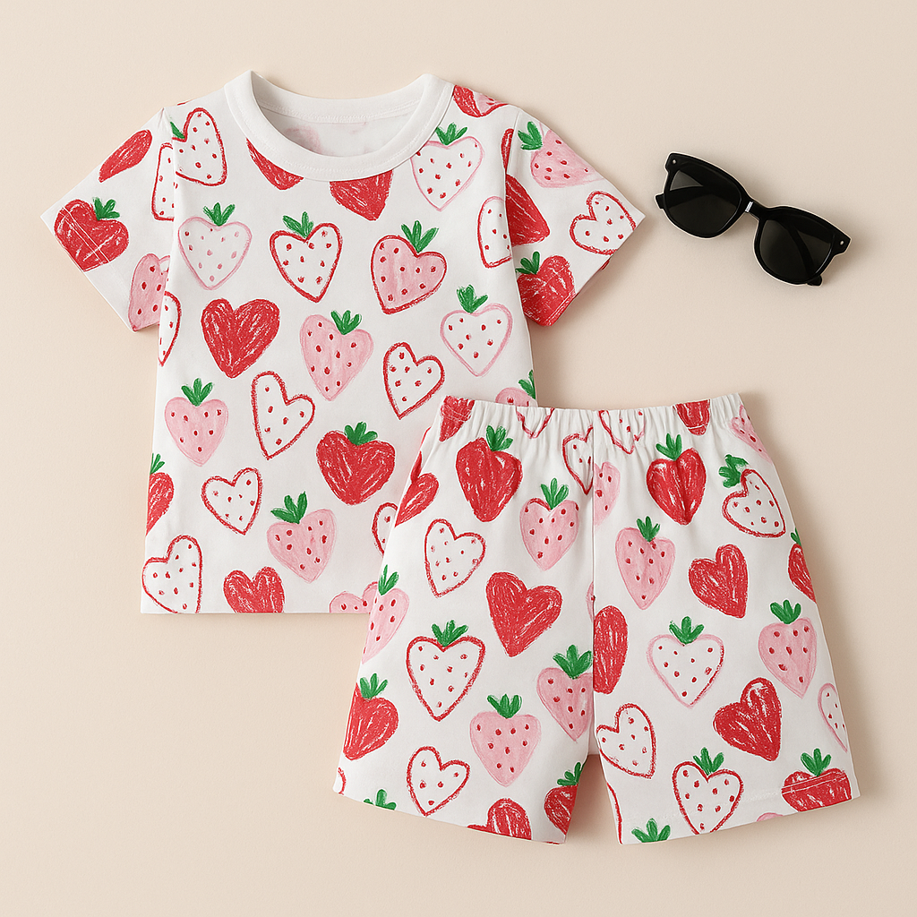 Strawberry Printed Cordset For Girls