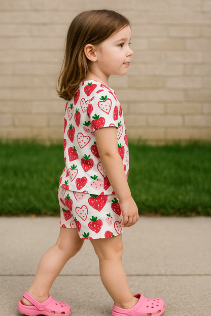 Berry Sweet Cord Set | Strawberry Print Cotton T-shirt & Shorts | Cute Summer Outfit for Girls