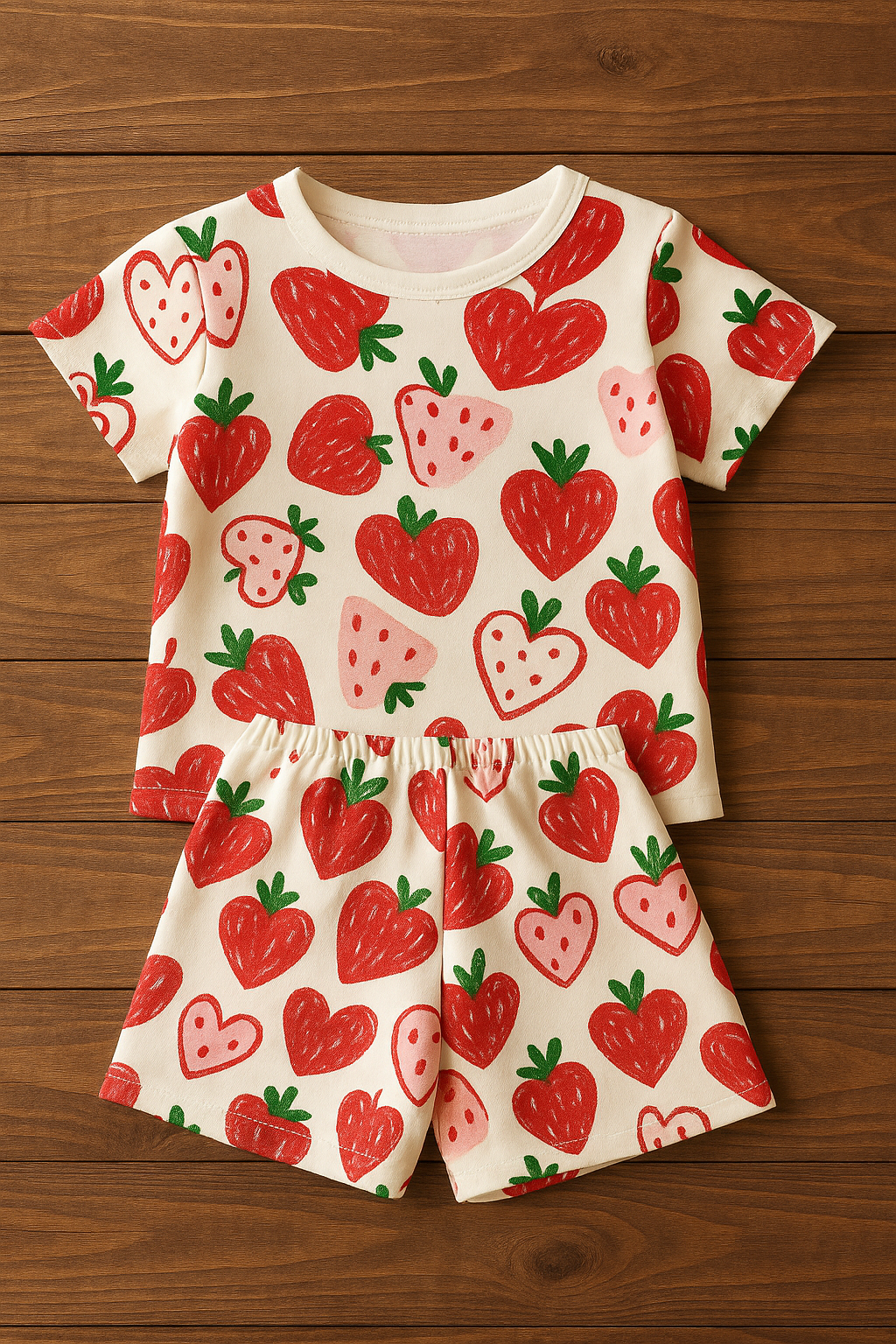 Strawberry Printed Cordset For Girls