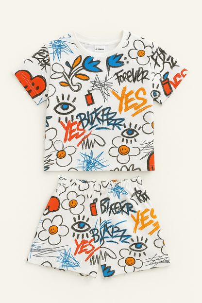 Graffiti Printed Cordset For Girls