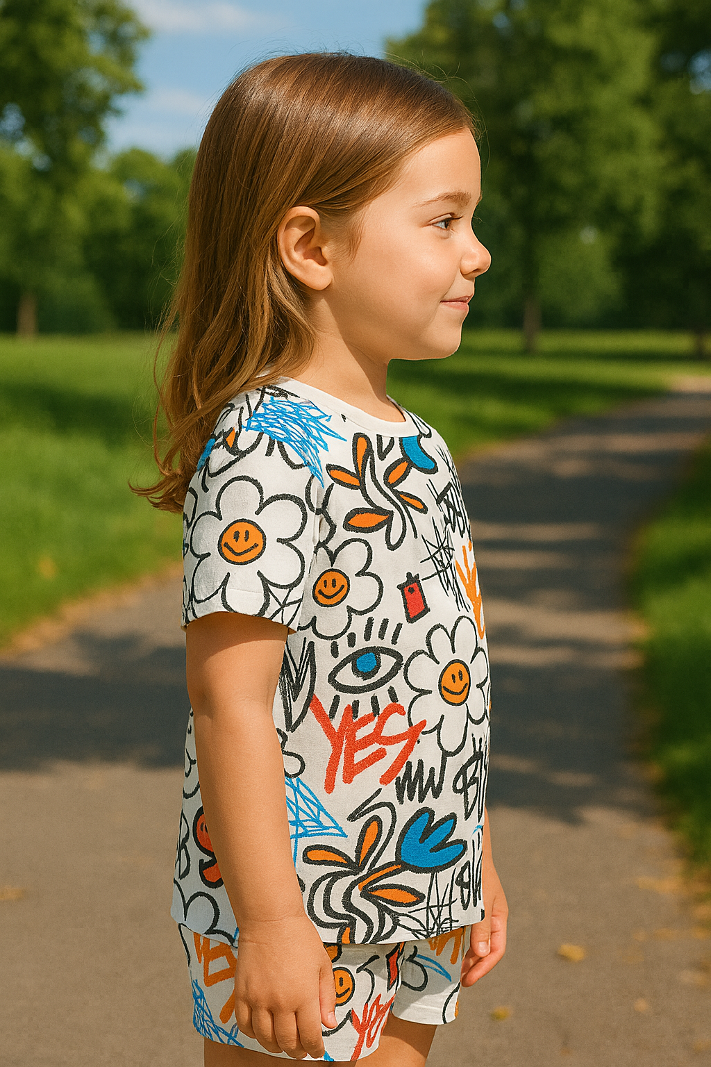 Street Pop Cord Set | Graffiti Print Cotton T-shirt & Shorts | Trendy Summer Outfit for Girls