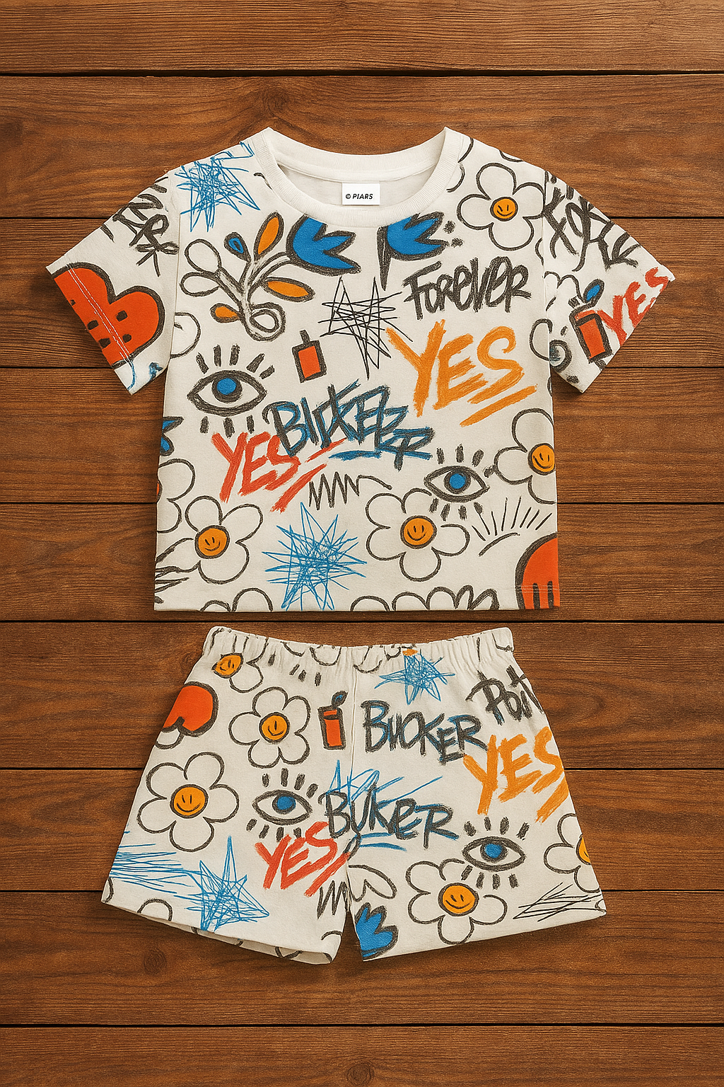 Graffiti Printed Cordset For Girls