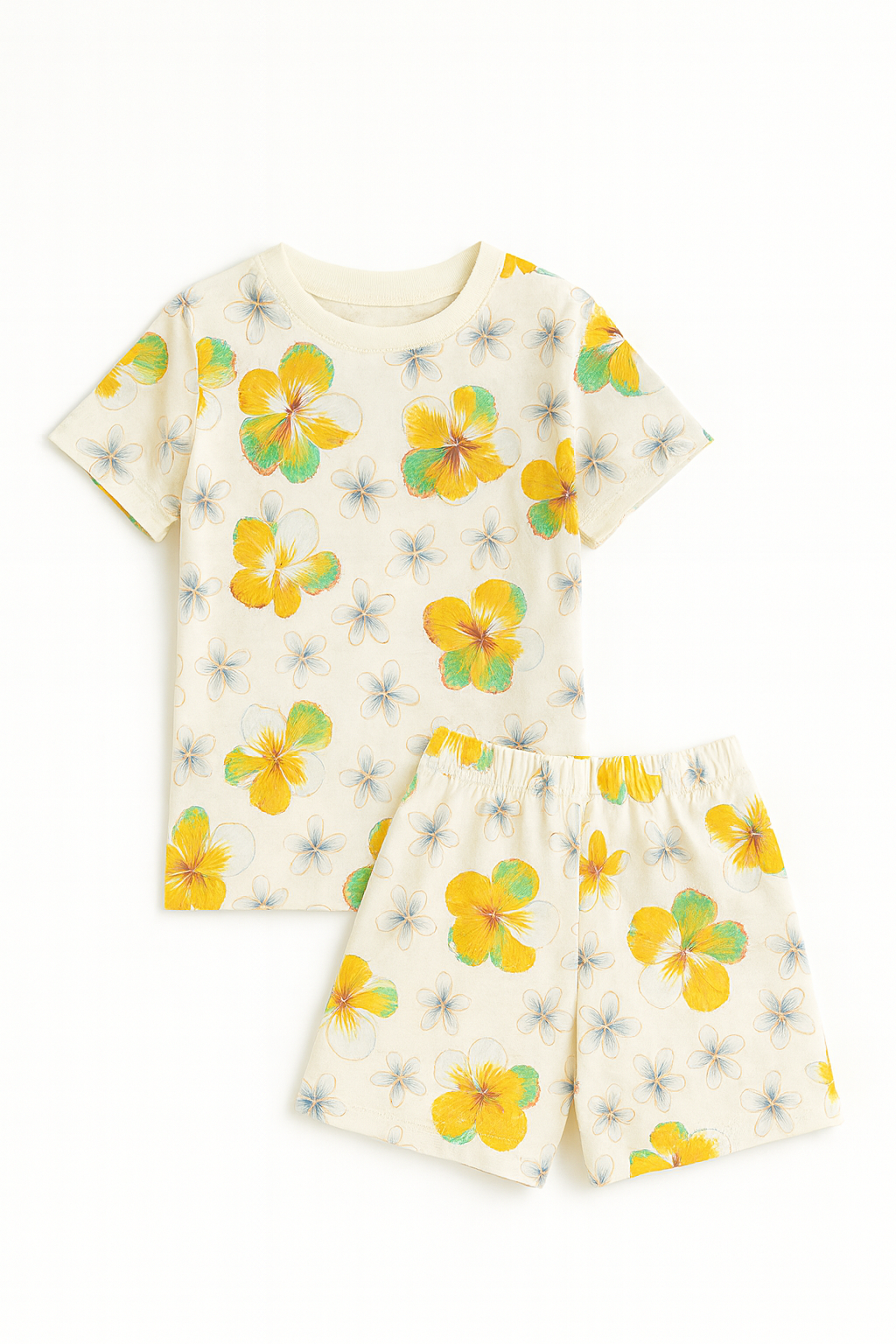 Bright Yellow Floral Printed Cordset For Boys