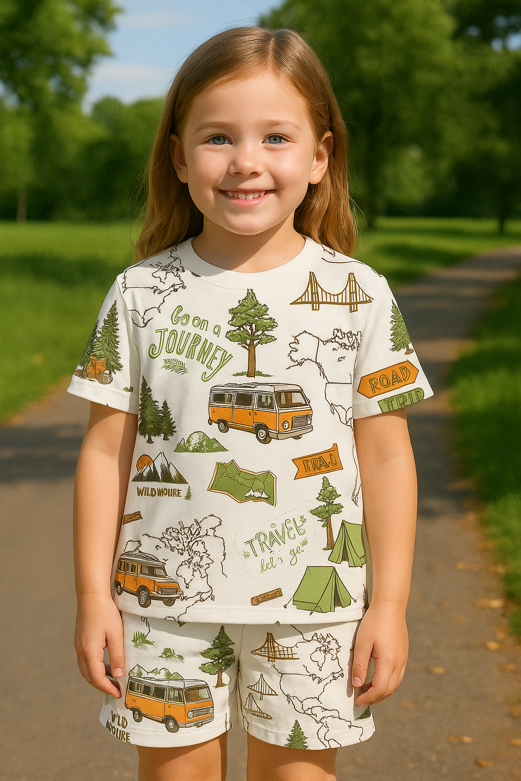 Adventure Journey Coord Set | Travel Print Cotton T-shirt & Shorts | Summer Outfit for Kids