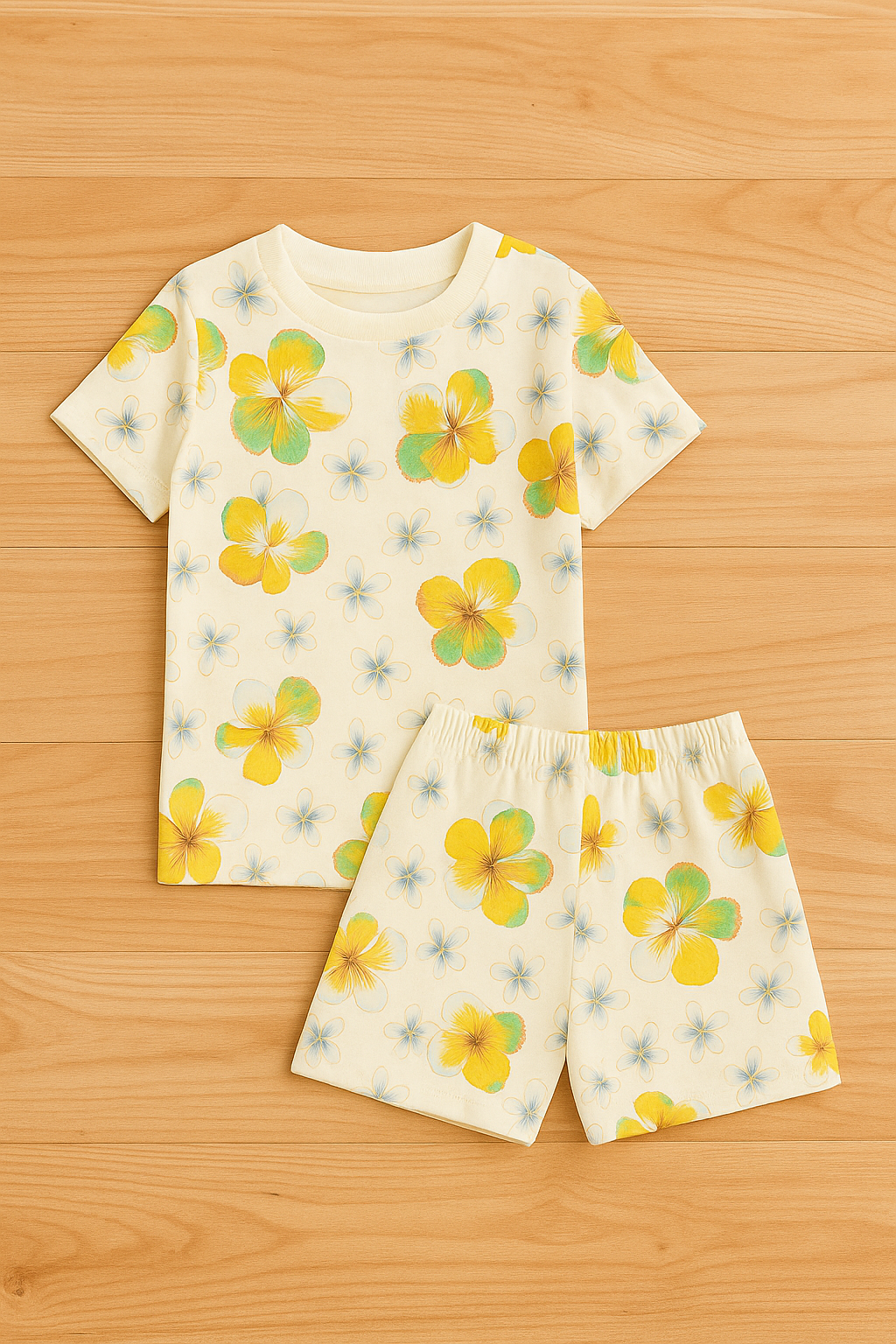 Bright Yellow Floral Printed Cordset For Boys
