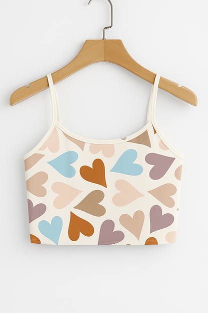 Pastel Heart Print Crop Cami Top – Cute, Soft & Aesthetic