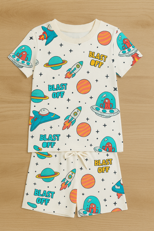Fun Space Adventure Printed Cordset For Girls