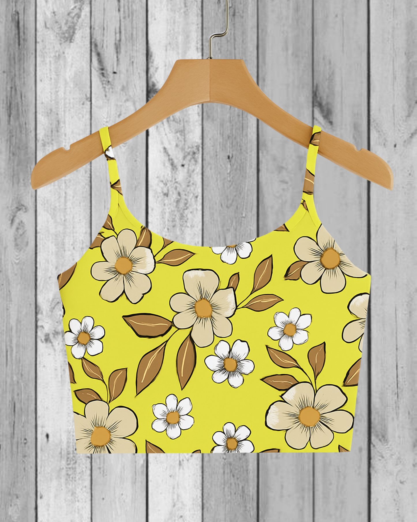 Yellow Floral Print Crop Cami Top – Bold, Fresh & Trendy