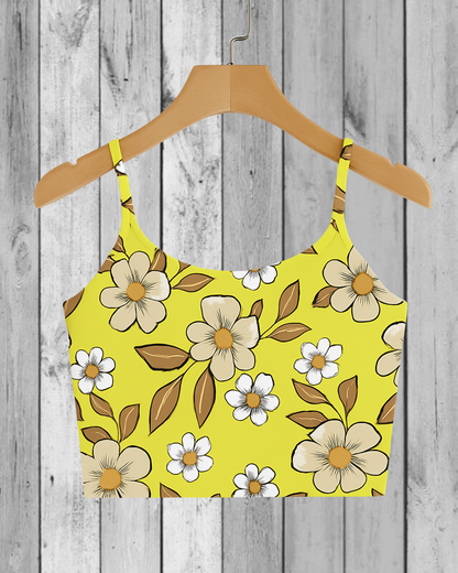 Yellow Floral Print Crop Cami Top – Bold, Fresh & Trendy