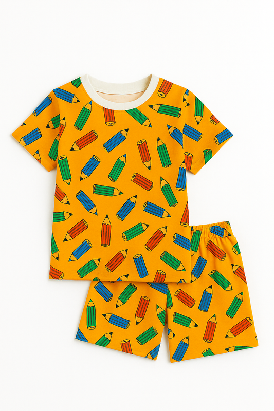 Fun Multicolor Pencil Printed Cordset For Boys