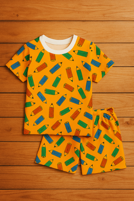 Fun Multicolor Pencil Printed Cordset For Boys