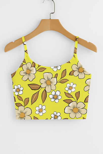 Yellow Floral Print Crop Cami Top – Bold, Fresh & Trendy
