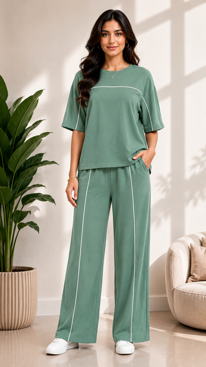Women’s Sage Green Co-ord Set | Premium Relaxed Fit Lounge Wear