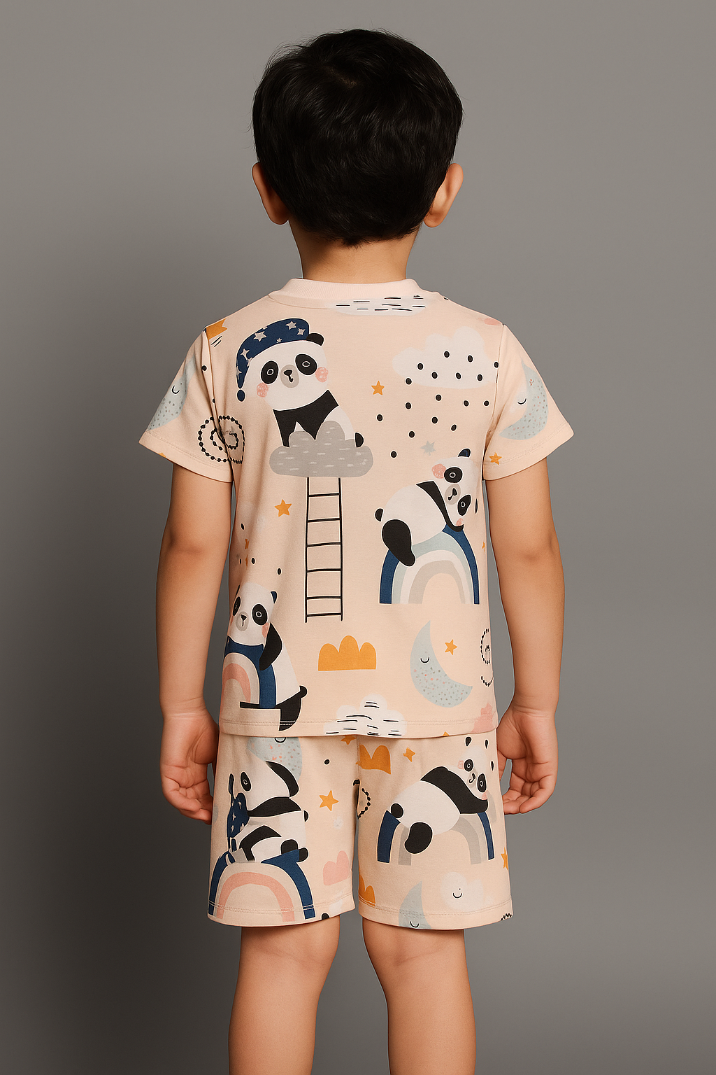 Kids Panda Print Half Sleeve T-Shirt & Shorts Co-ord Set – Soft Cotton Nightwear / Lounge Wear