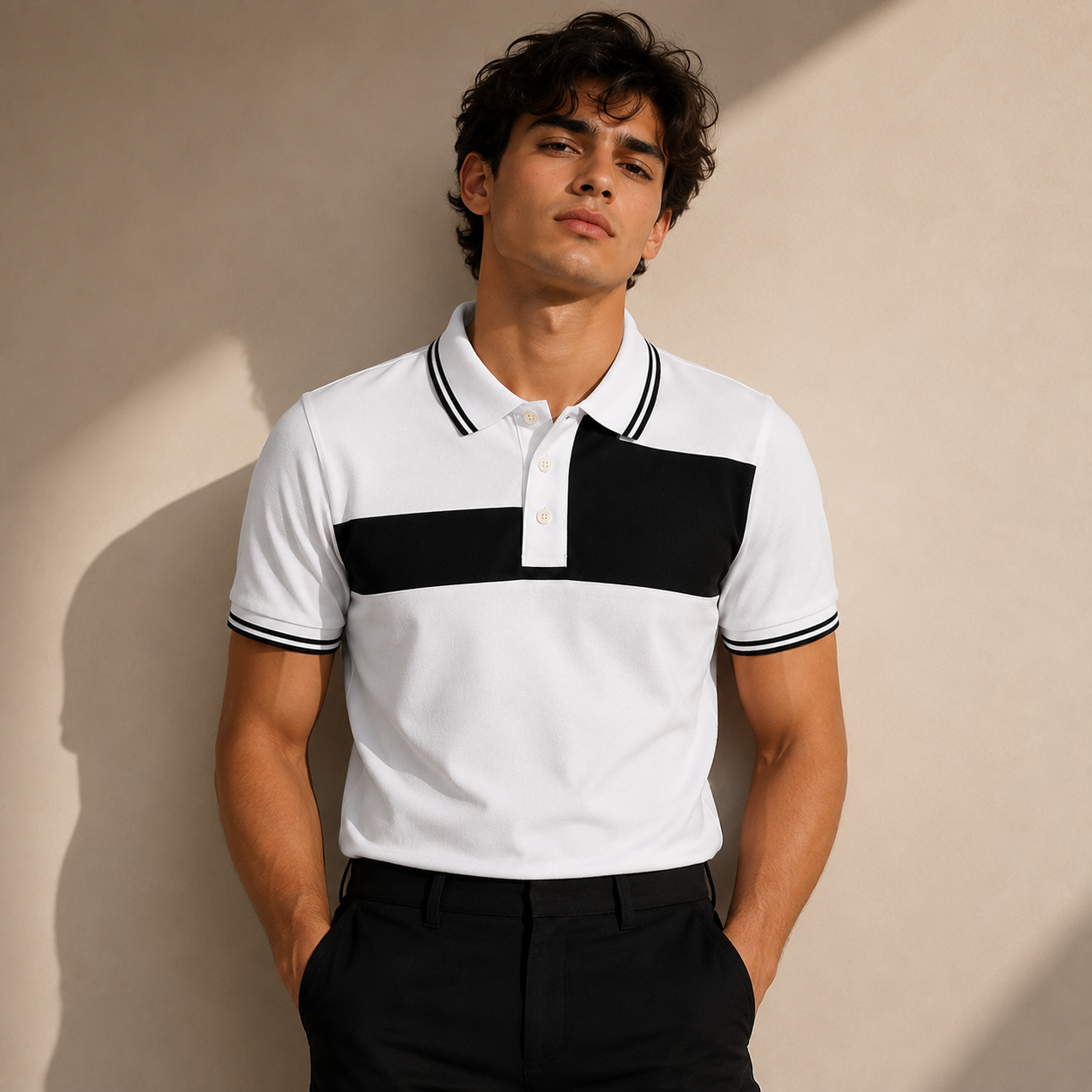 Horcun Men's White Color Block Polo T-Shirt | Premium Casual Polo