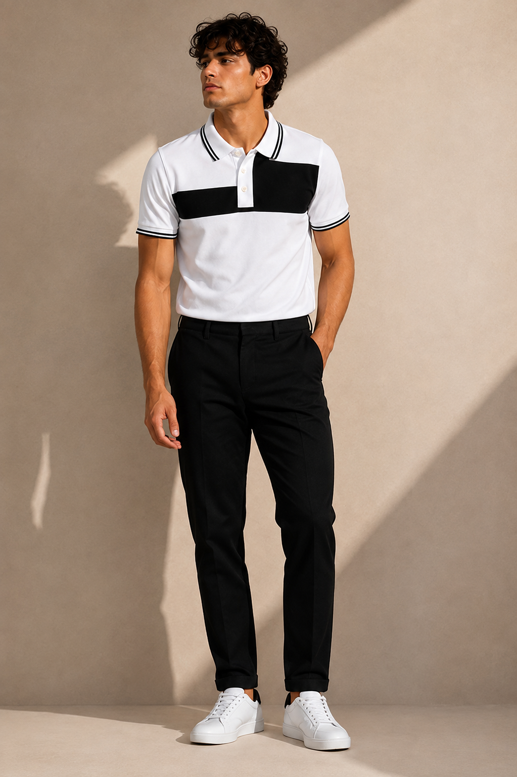 Horcun Men's White Color Block Polo T-Shirt | Premium Casual Polo