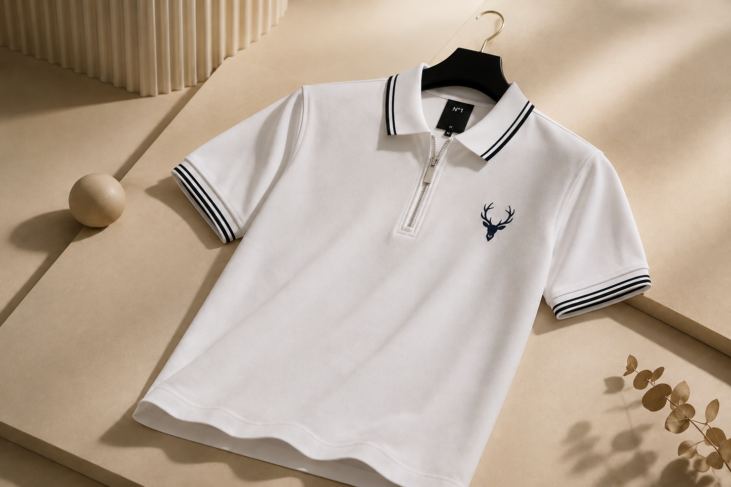 Horcun Men's Premium White Zip Polo T-Shirt | Quarter Zip Casual Polo