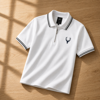 Horcun Men's Premium White Zip Polo T-Shirt | Quarter Zip Casual Polo