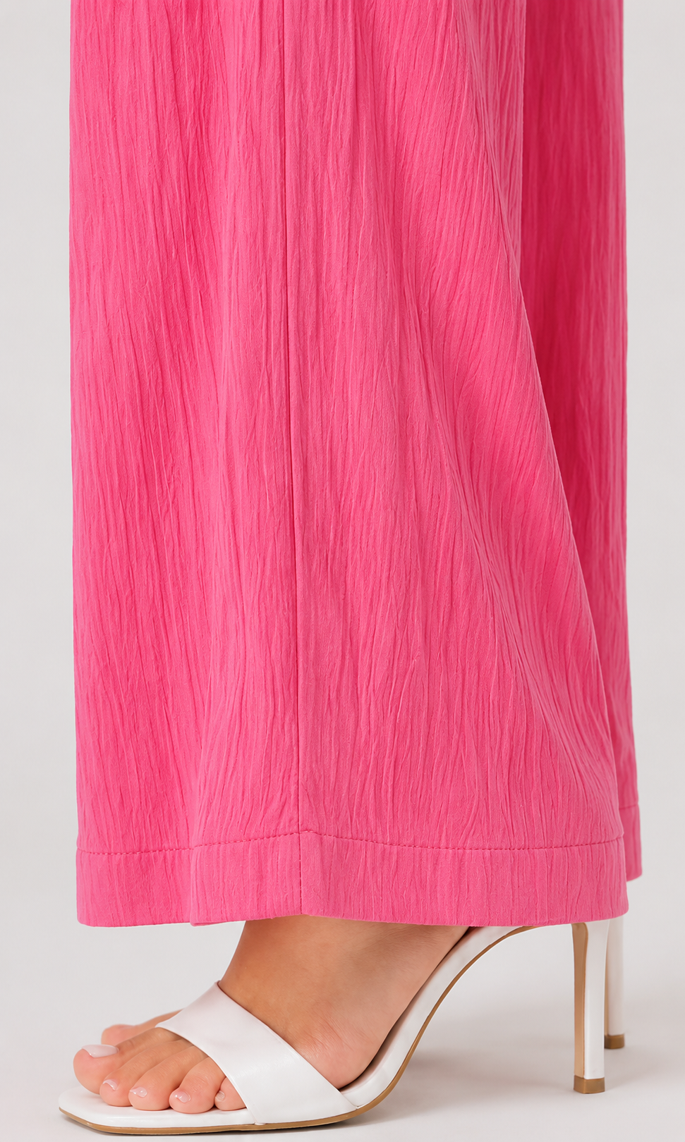 Pink Wide Leg Palazzo Pants for Women | Elastic Waist Crinkle Lounge Trousers