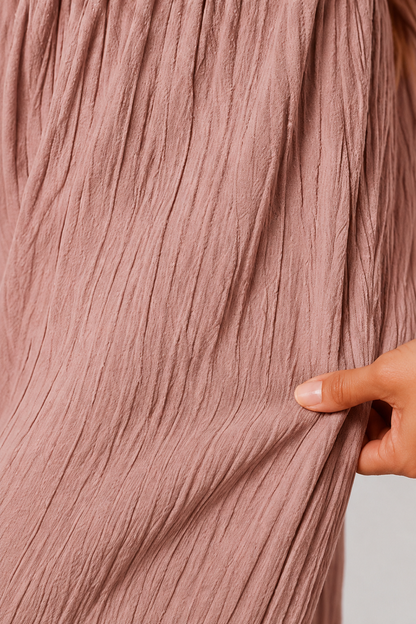 Dusty Rose Wide Leg Palazzo Pants for Women | Elastic Waist Crinkle Lounge Trousers