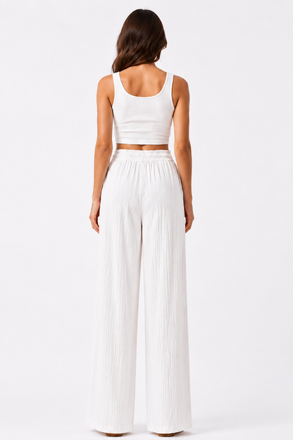 White Wide Leg Lounge Pants  | Casual Summer Outfit for Women