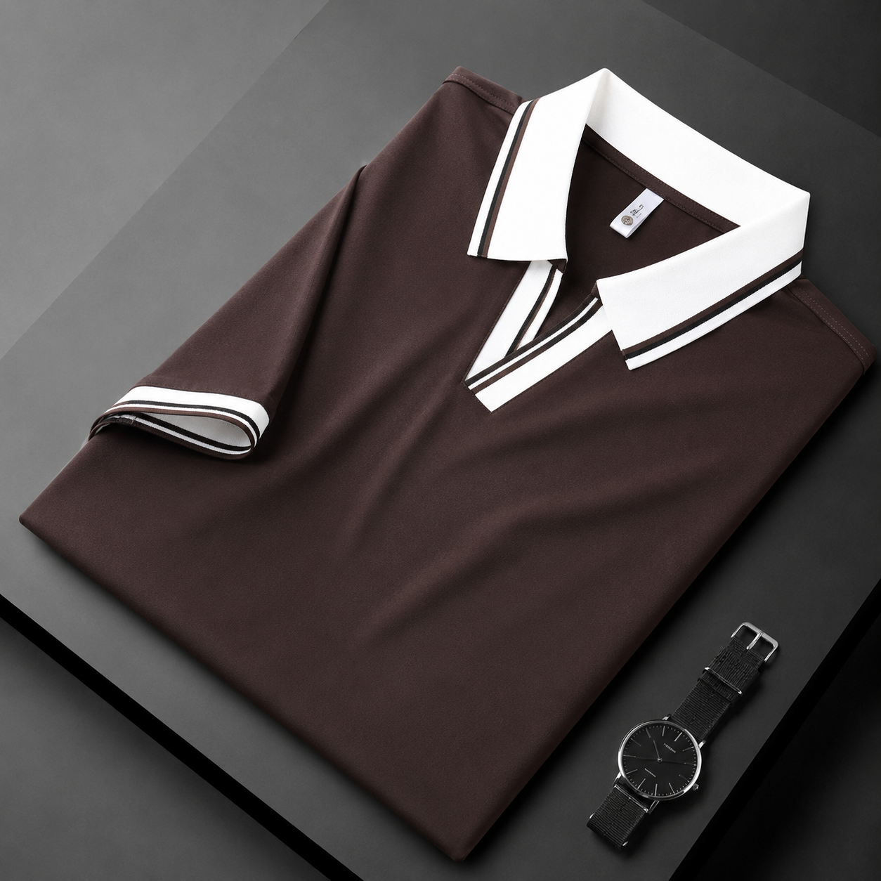 Horcun Men’s Espresso Brown Contrast Collar Polo T-Shirt | Premium Polo