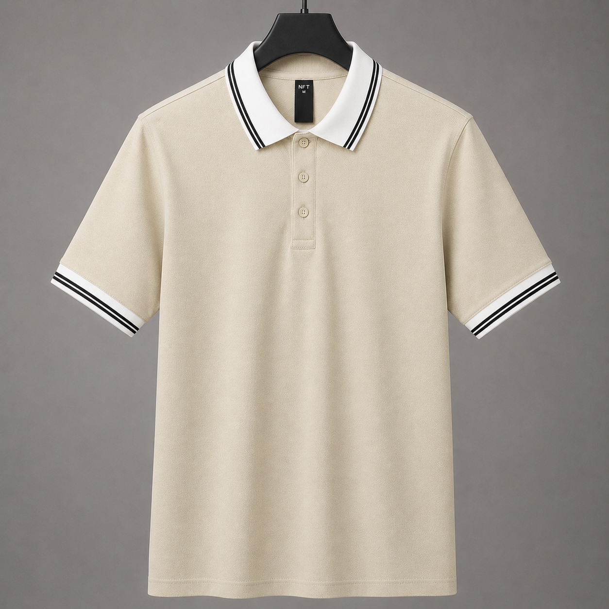 Men’s Premium Off White Polo T-Shirt with White Contrast Collar & Sleeve Stripes