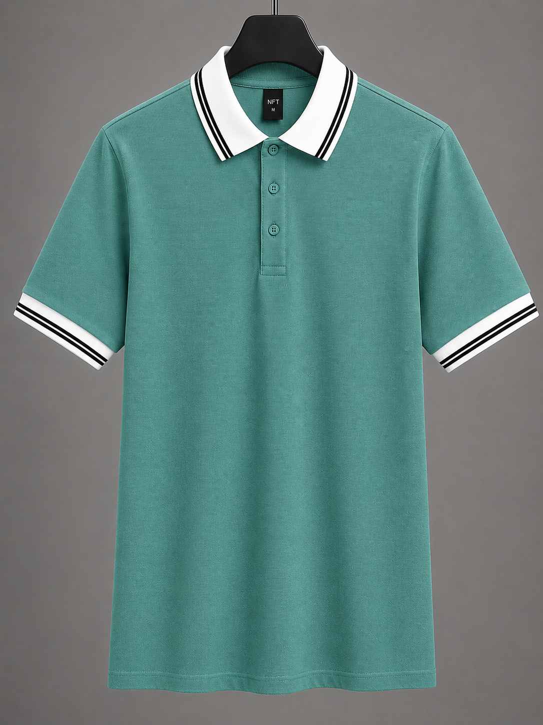 Men’s Premium Aqua Green Polo T-Shirt with White Contrast Collar & Sleeve Stripes