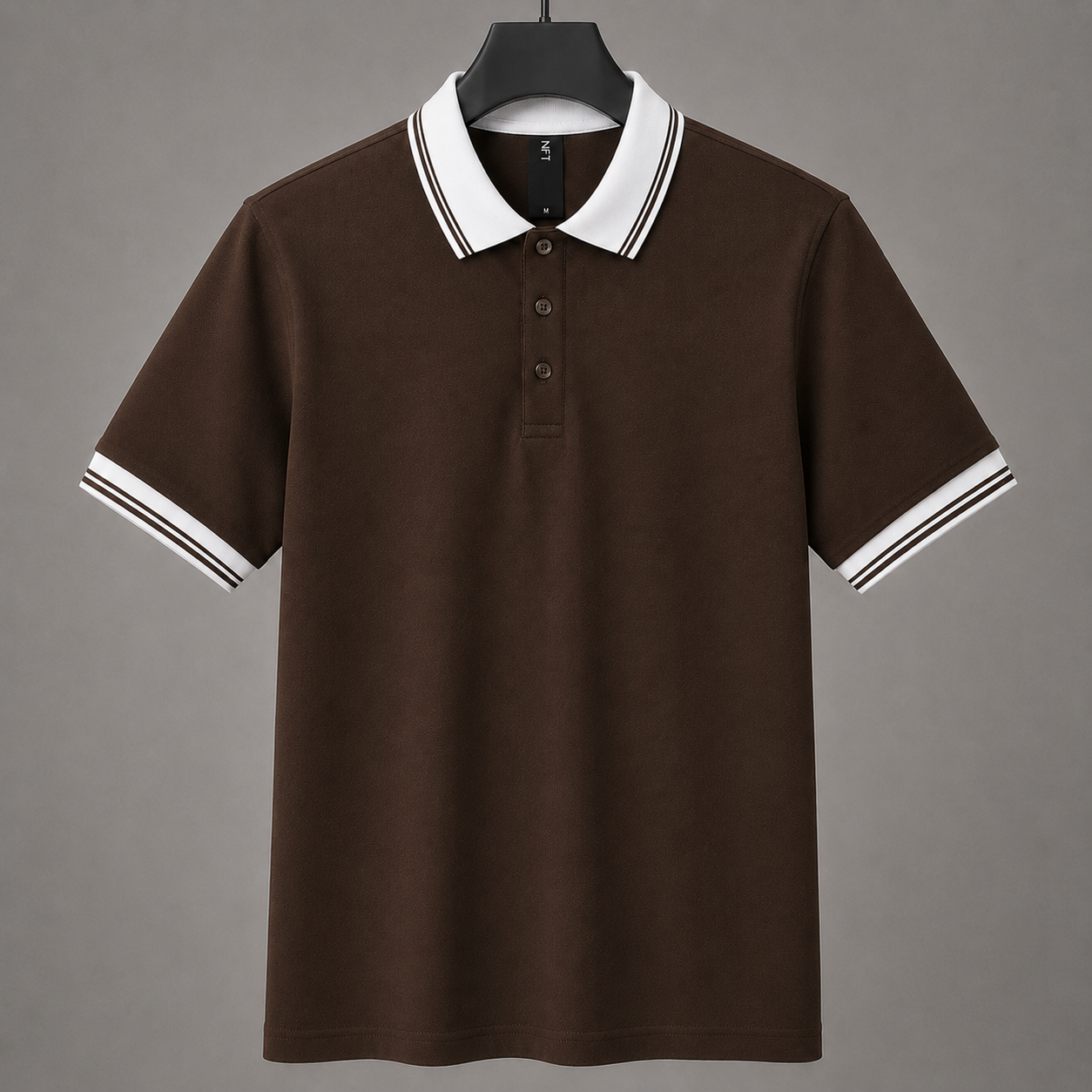 Men’s Premium Coffee Brown Polo T-Shirt with White Contrast Collar & Sleeve Stripes