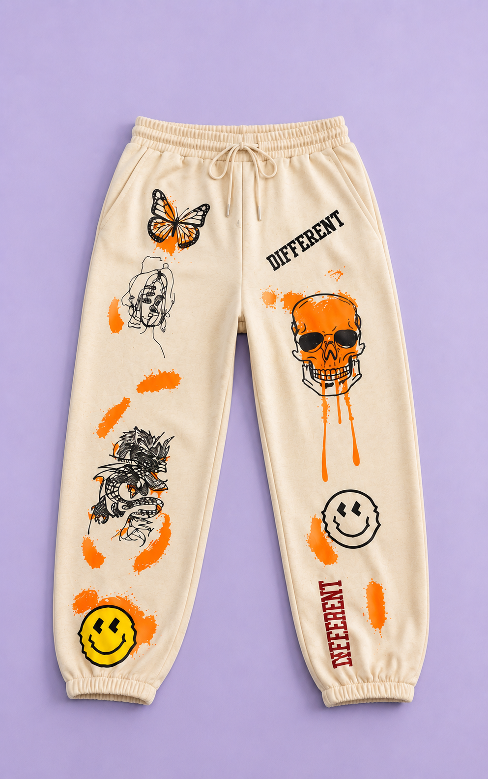 Women Beige Graphic Printed Joggers – Stylish Casual Streetwear & Lounge Pants