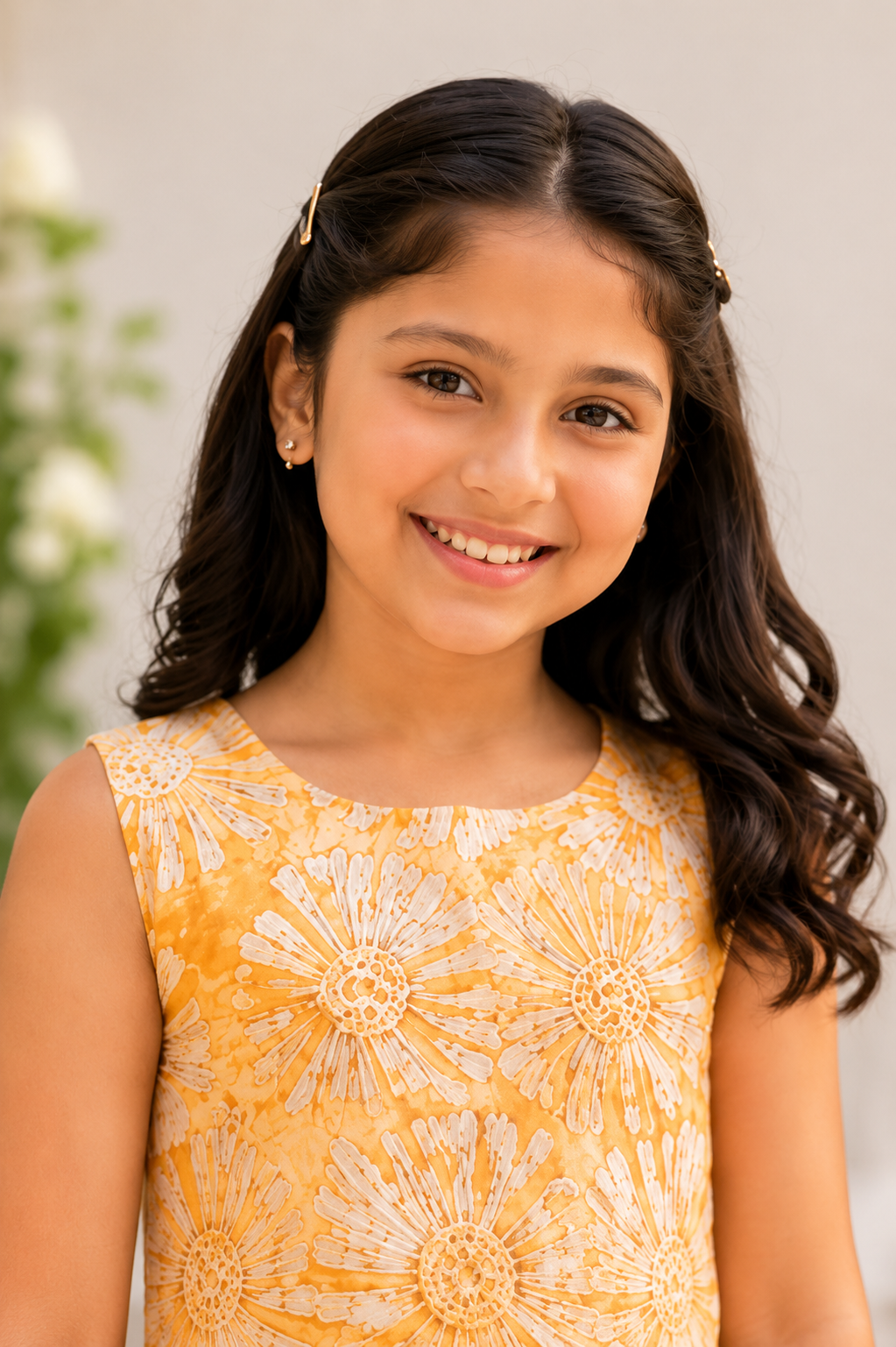 Girls Orange Floral Print Fit & Flare Dress (Sleeveless)