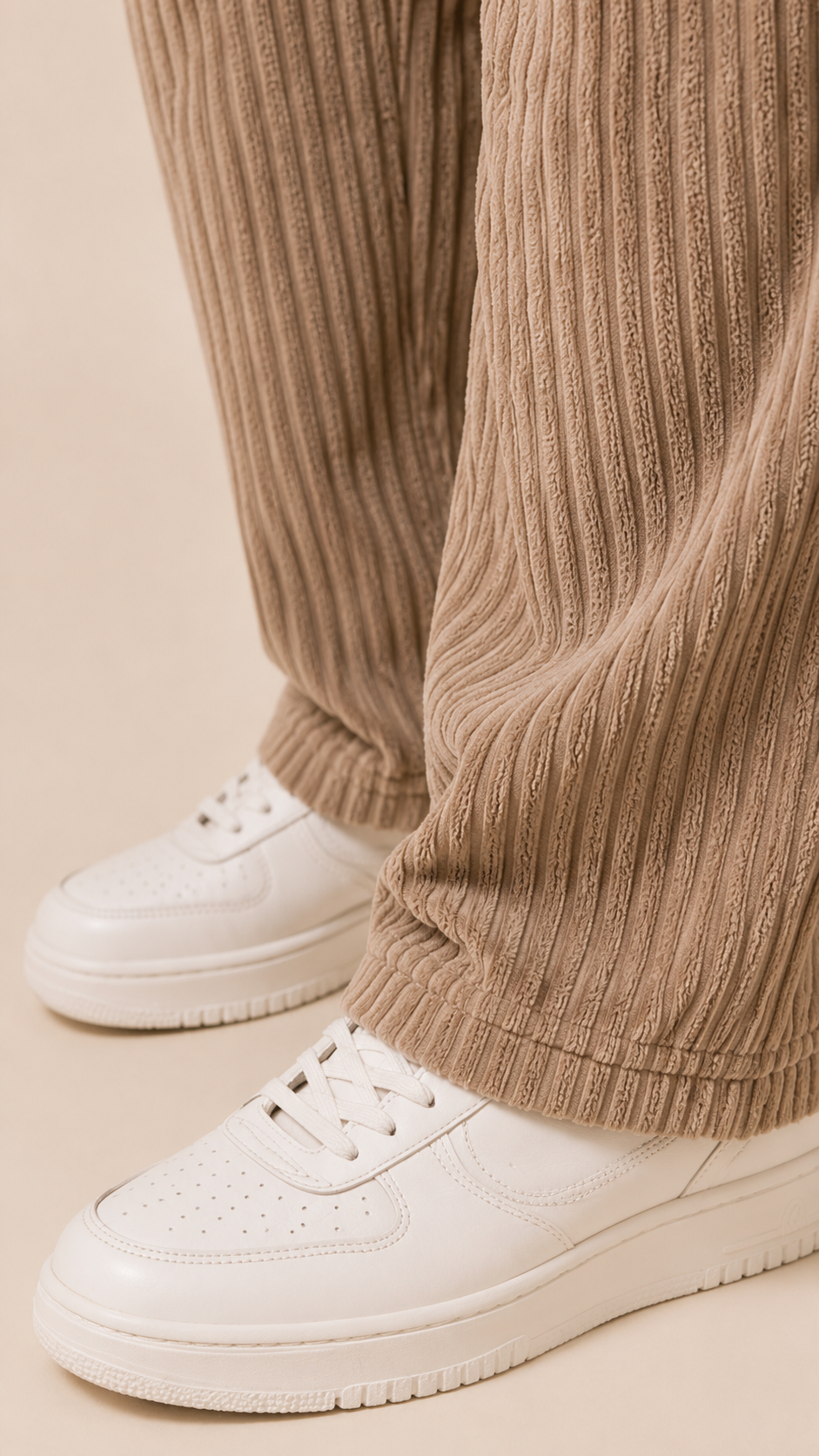 Beige Ribbed Track Pants for Men | Premium Relaxed Fit Textured Joggers with Zip Pockets