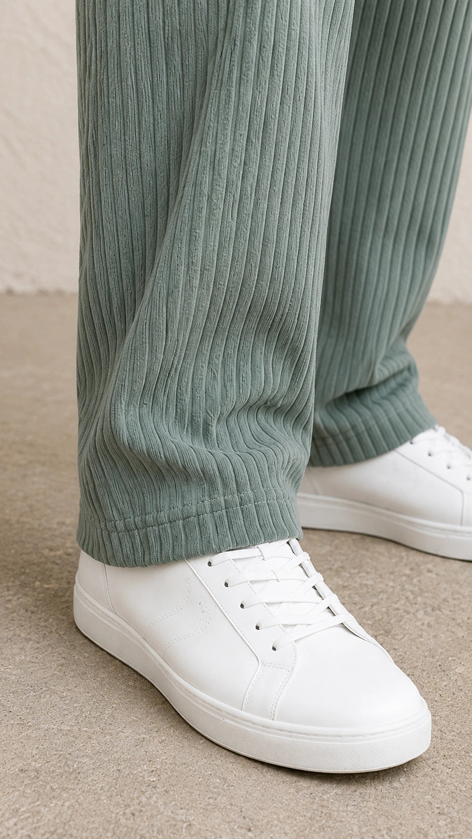 Sage Green Ribbed Track Pants for Men | Premium Relaxed Fit Textured Joggers with Zip Pockets