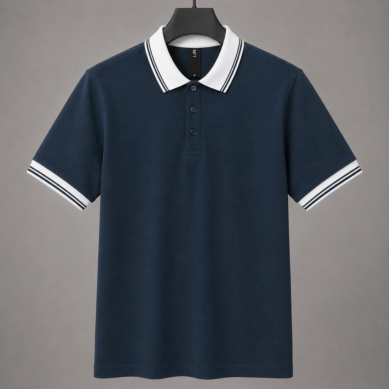 Men’s Premium Navy Blue Polo T-Shirt with White Contrast Collar & Sleeve Stripes