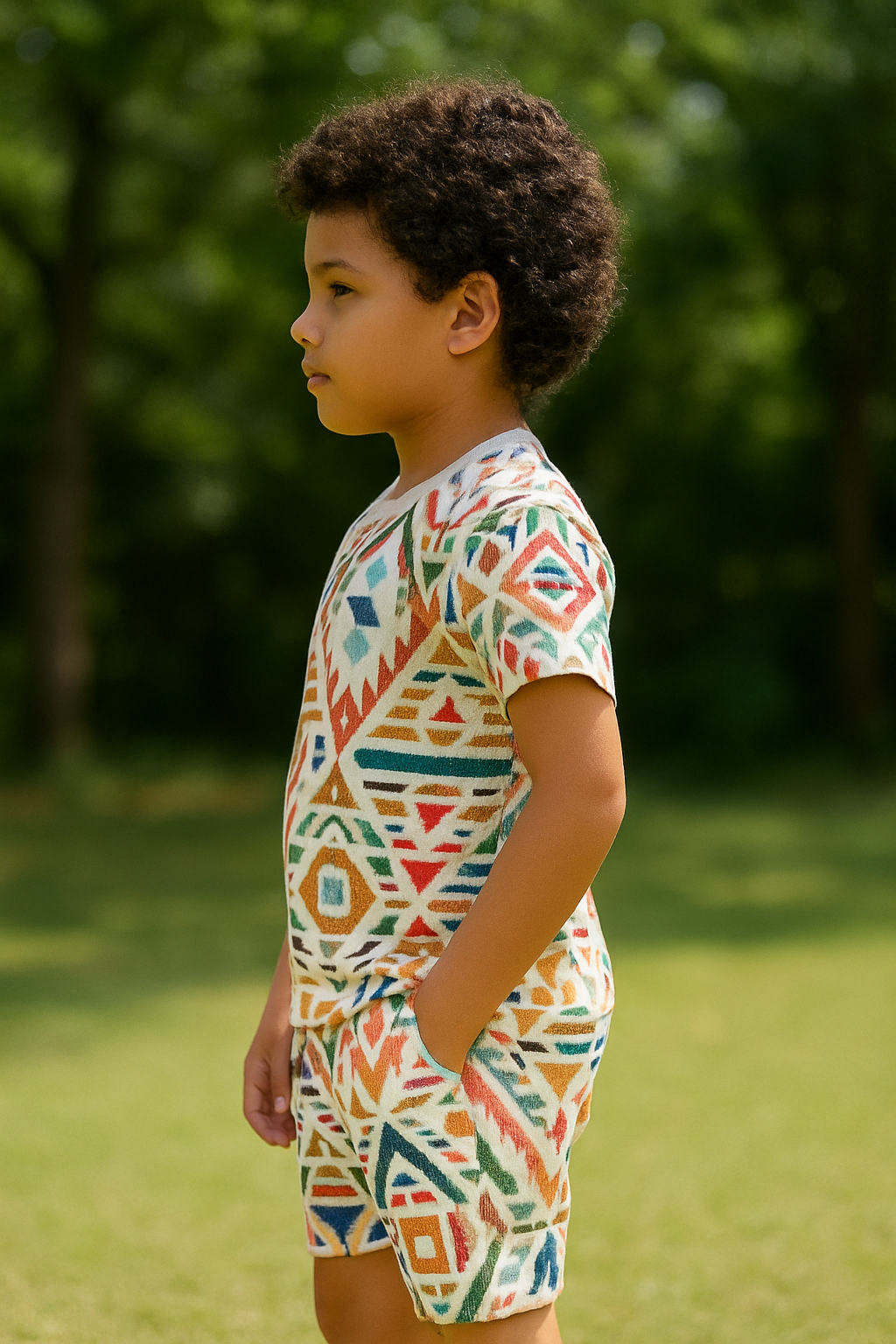 Kids Tribal Geometric Printed T-Shirt & Shorts Co-ord Set – Looper Polyester Casual Wear