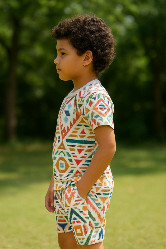 Kids Tribal Geometric Printed T-Shirt & Shorts Co-ord Set – Looper Polyester Casual Wear