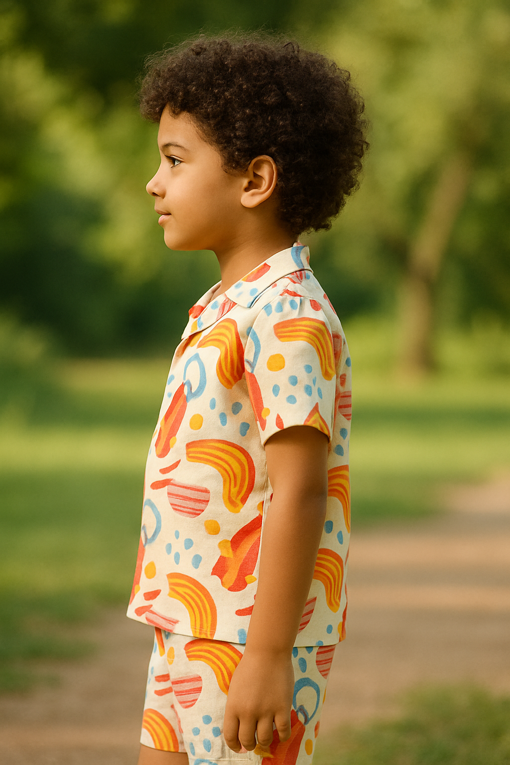 Kids Rainbow Abstract Print T-Shirt & Shorts Co-ord Set – Soft Looper Polycotton Summer Outfit