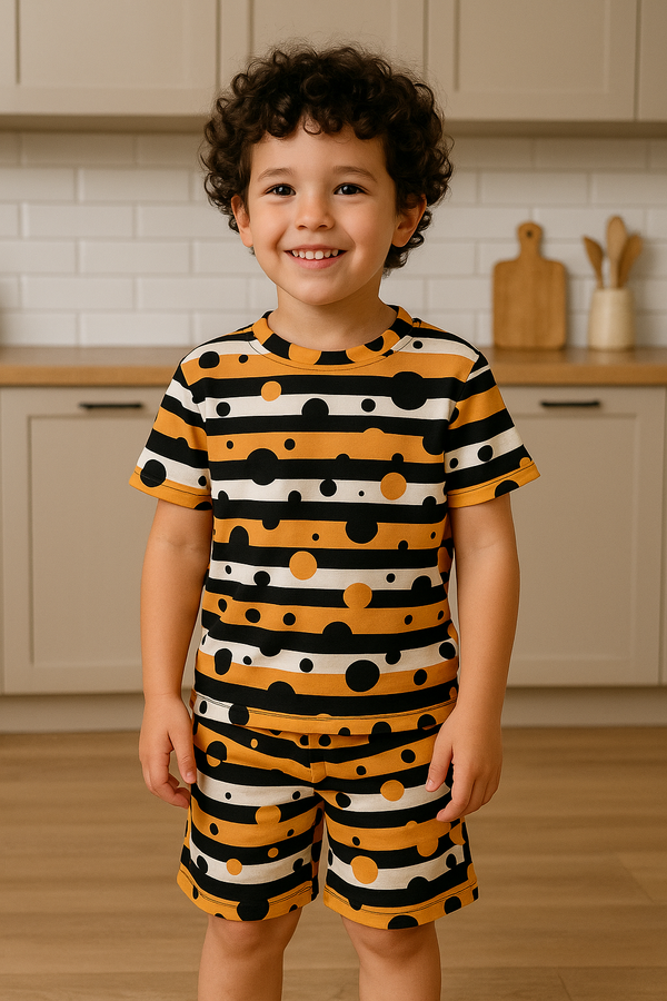 Kids Polka Stripe Print T-Shirt & Shorts Co-ord Set – Looper Polyester Bold Everyday Outfit