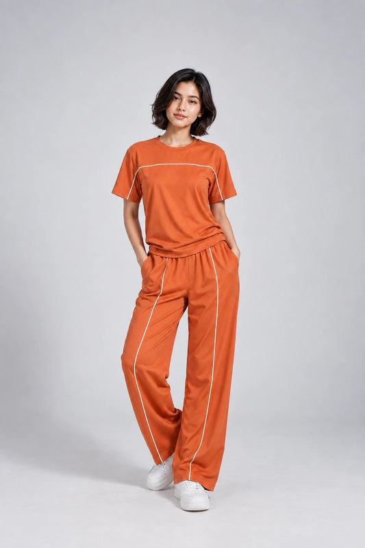 Women’s Rust Orange Co-ord Set | Premium Relaxed Fit Lounge Wear