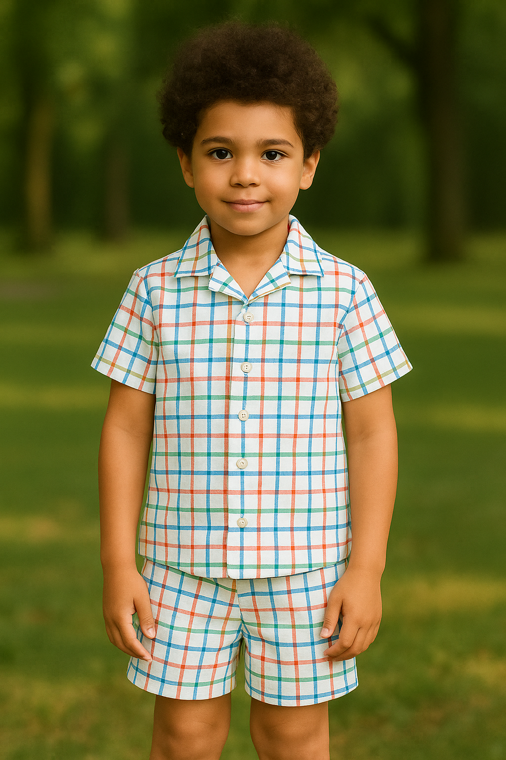 Kids Multicolor Check Print Shirt & Shorts Co-ord Set – Soft Looper Polyester Summer Outfit