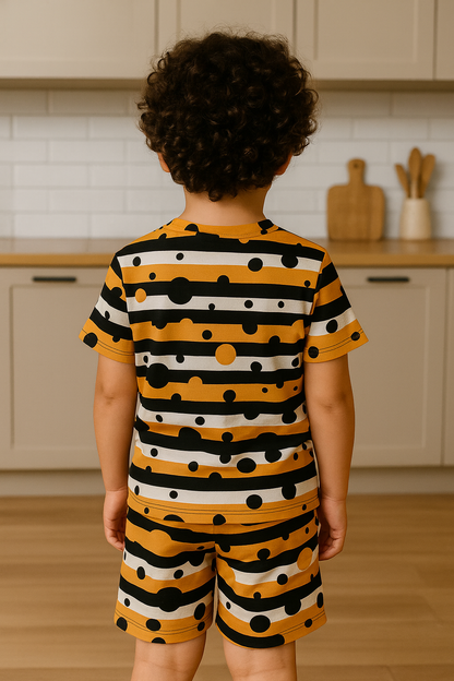 Kids Polka Stripe Print T-Shirt & Shorts Co-ord Set – Looper Polyester Bold Everyday Outfit
