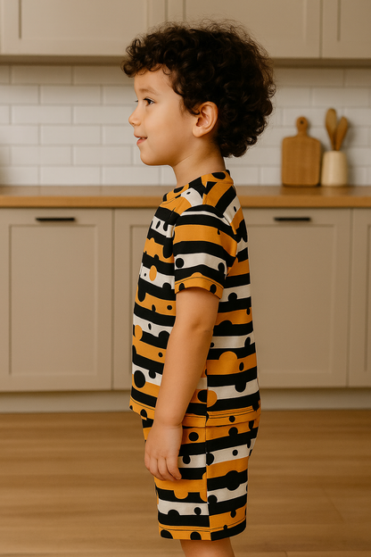 Kids Polka Stripe Print T-Shirt & Shorts Co-ord Set – Looper Polyester Bold Everyday Outfit