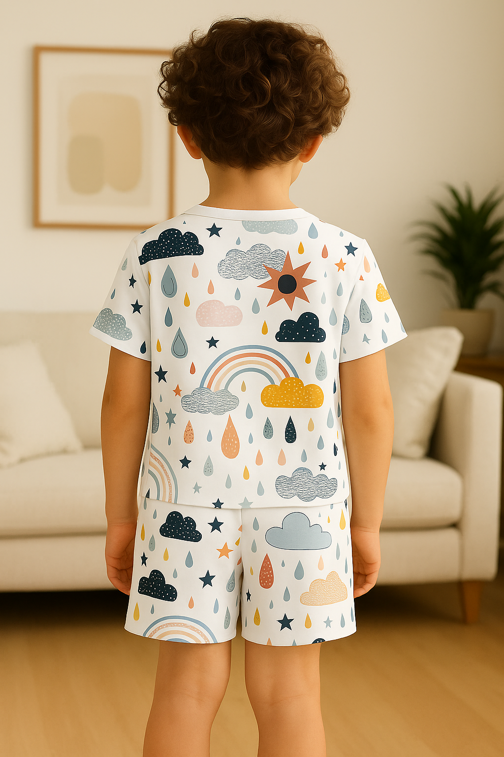 Kids Rainbow & Clouds Printed Shirt and Shorts Co-ord Set – Looper Polyester Casual Wear