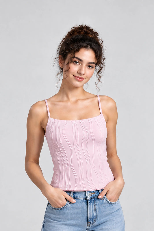 Horcun Women’s Zig-Zak Textured Strappy Cami Top