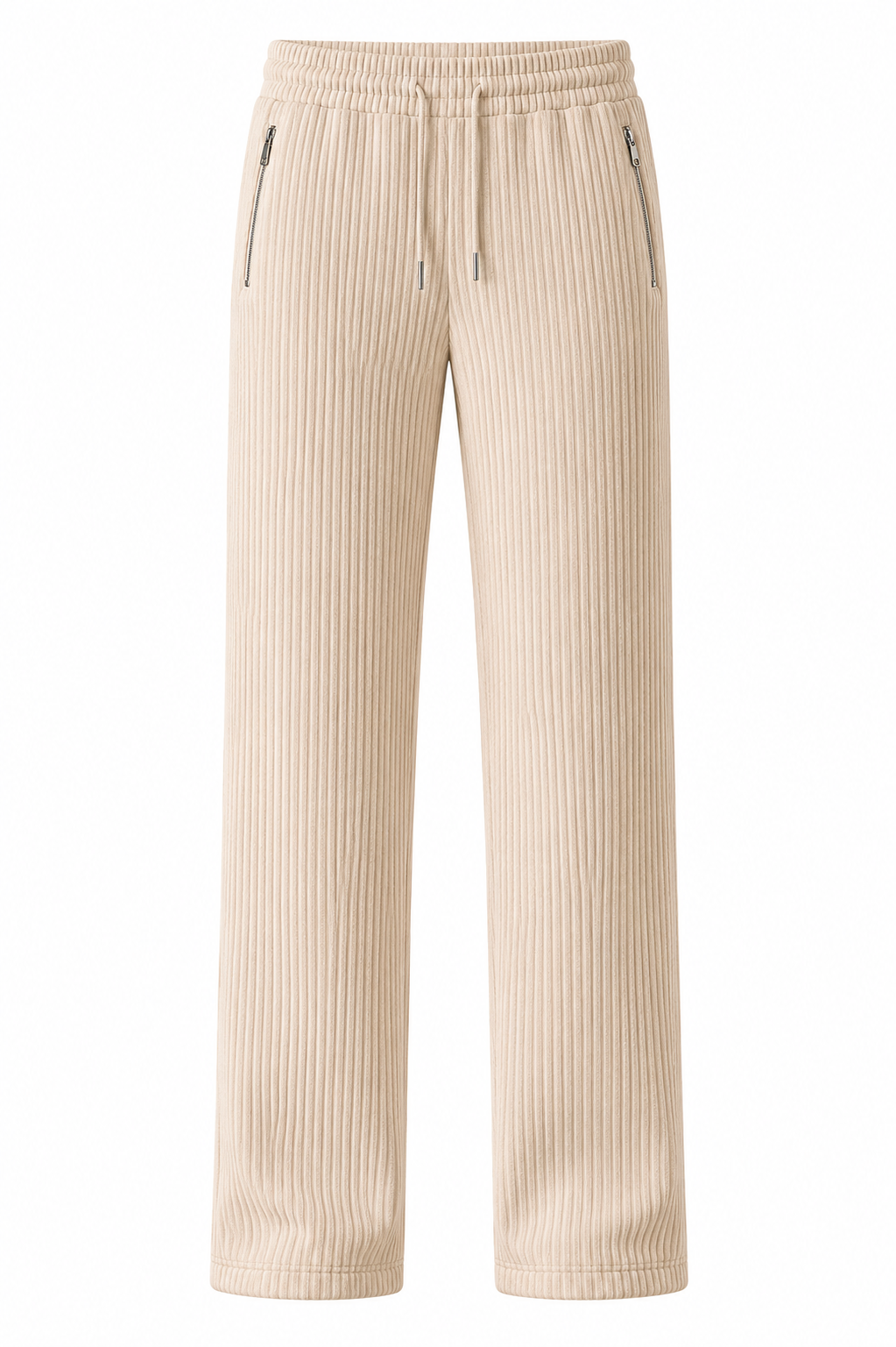 Off White Ribbed Track Pants for Men | Premium Relaxed Fit Textured Joggers with Zip Pockets