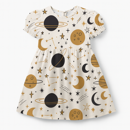 Space Galaxy Print A-Line Dress for Baby Girls