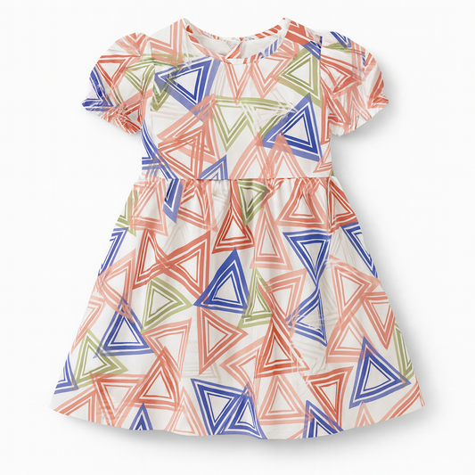 Geometric Triangle Print A-Line Dress for Baby Girls